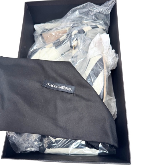 Dolce & Gabbana Peep Toe B/W Striped Brocade Fabric Sandals - Picture 9 of 13